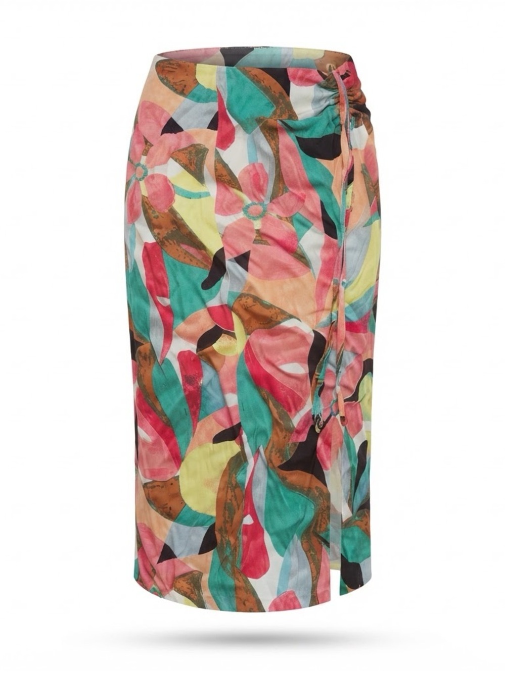 Forever 21 Teal Pink Yellow Floral Midi Abstract Skirt